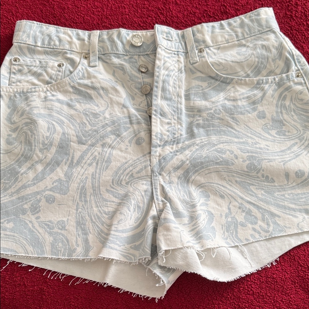 Zara Women's Blue Patterned Jean Shorts